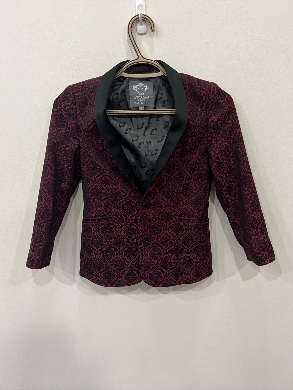 Appaman Fine Tailoring Boys Blazer Size 8 Burgundy Black Jacquard Formal Jacket